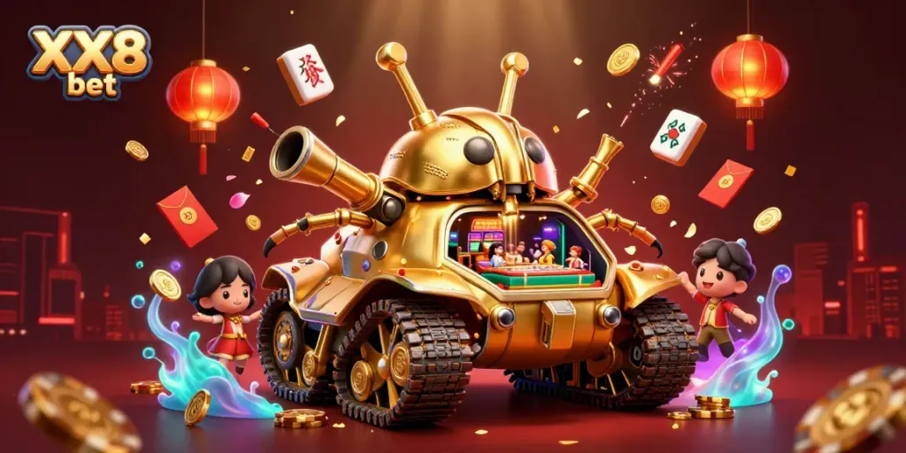 Experience the thrilling world of XX8 bet in this vibrant 3D casino illustration filled with dynamic elements.