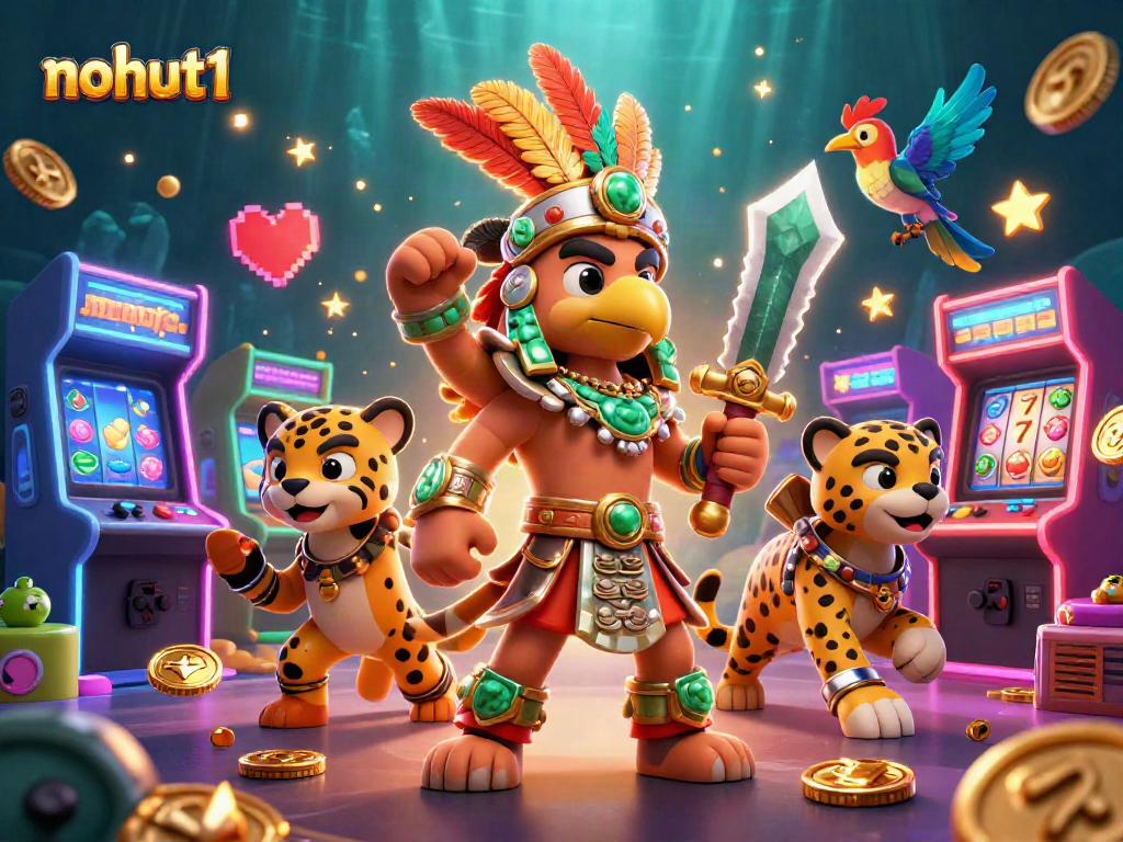 Unlock exciting gameplay at nohut1 with a vibrant Aztec-themed casino scene rich in arcade elements.